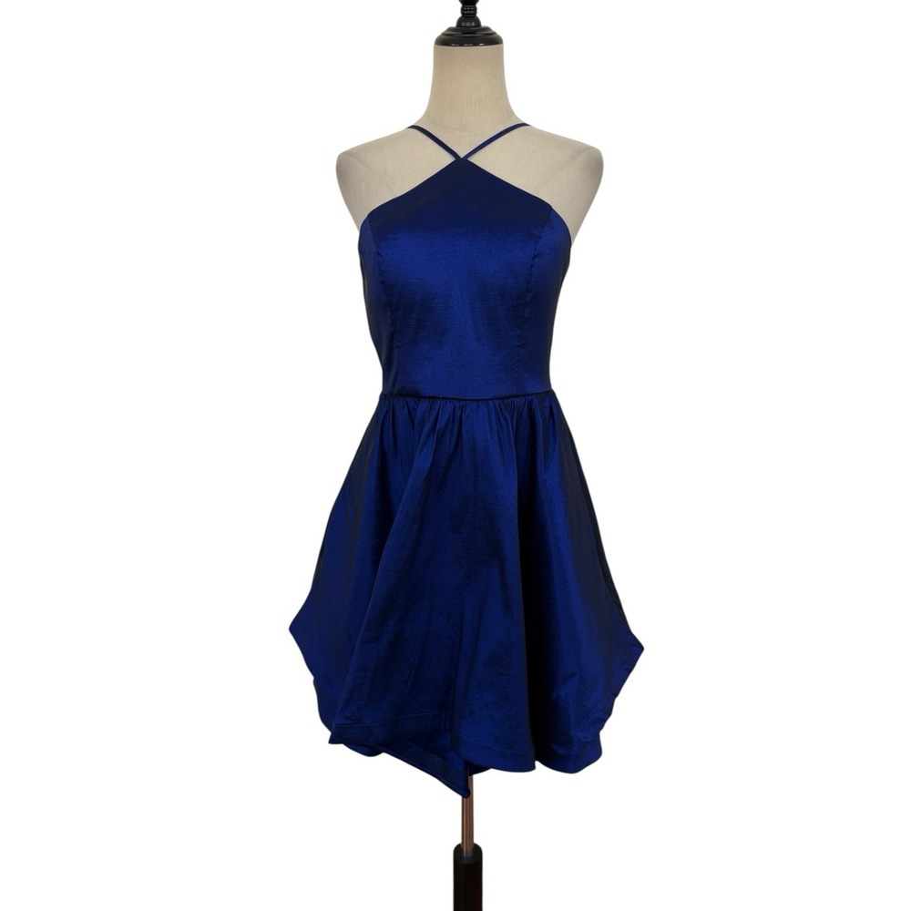 Sequin Hearts Blue Dress Sz 11 Halter Iridescent Skater Prom Cocktail Hoco